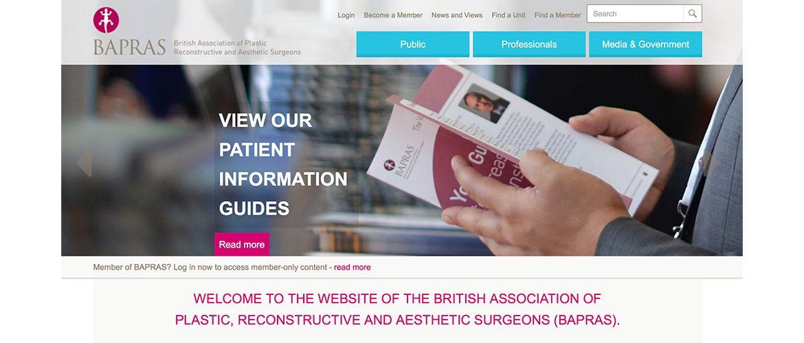 Picture of Homepage of The British Association of Plastic Surgeons (BAPRAS)