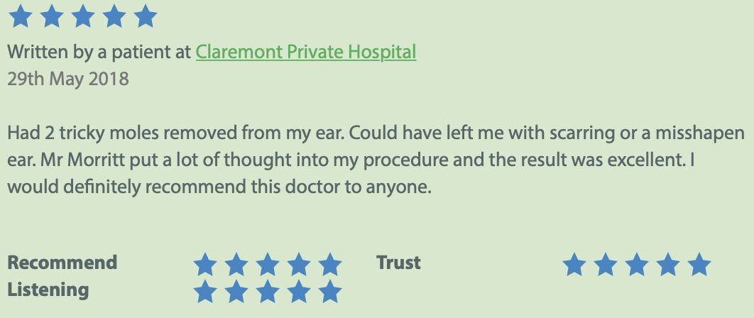 Image of top rated review patient who had mole removal mr morritt sheffield