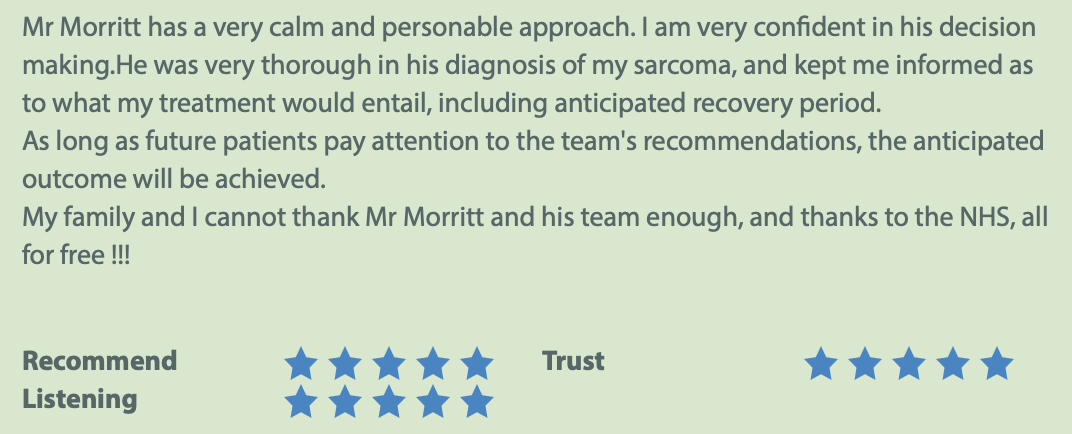 Image of top rated review patient who had sarcoma surgery mr morritt sheffield