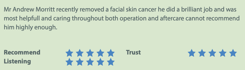 image of top rated review patient who had skin cancer removed by mr morritt sheffield