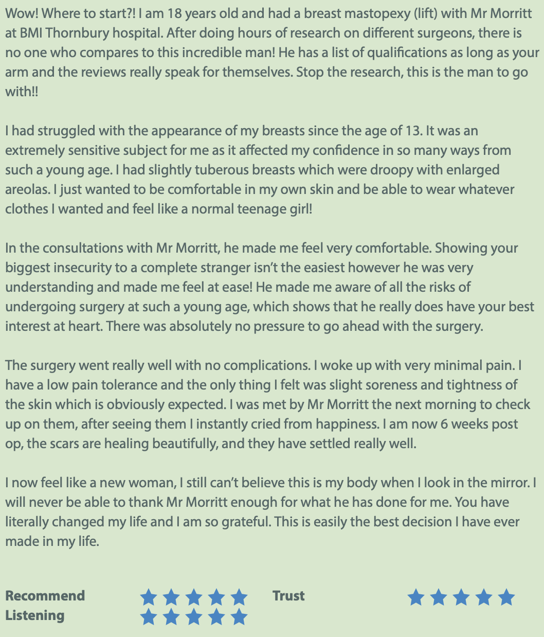 top rated mastopexy breast uplift review sheffield